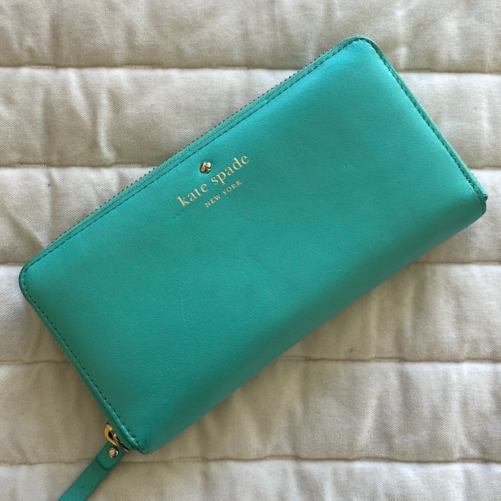 Kate Spade New York Leather Zip Around Wallet - Turquoise